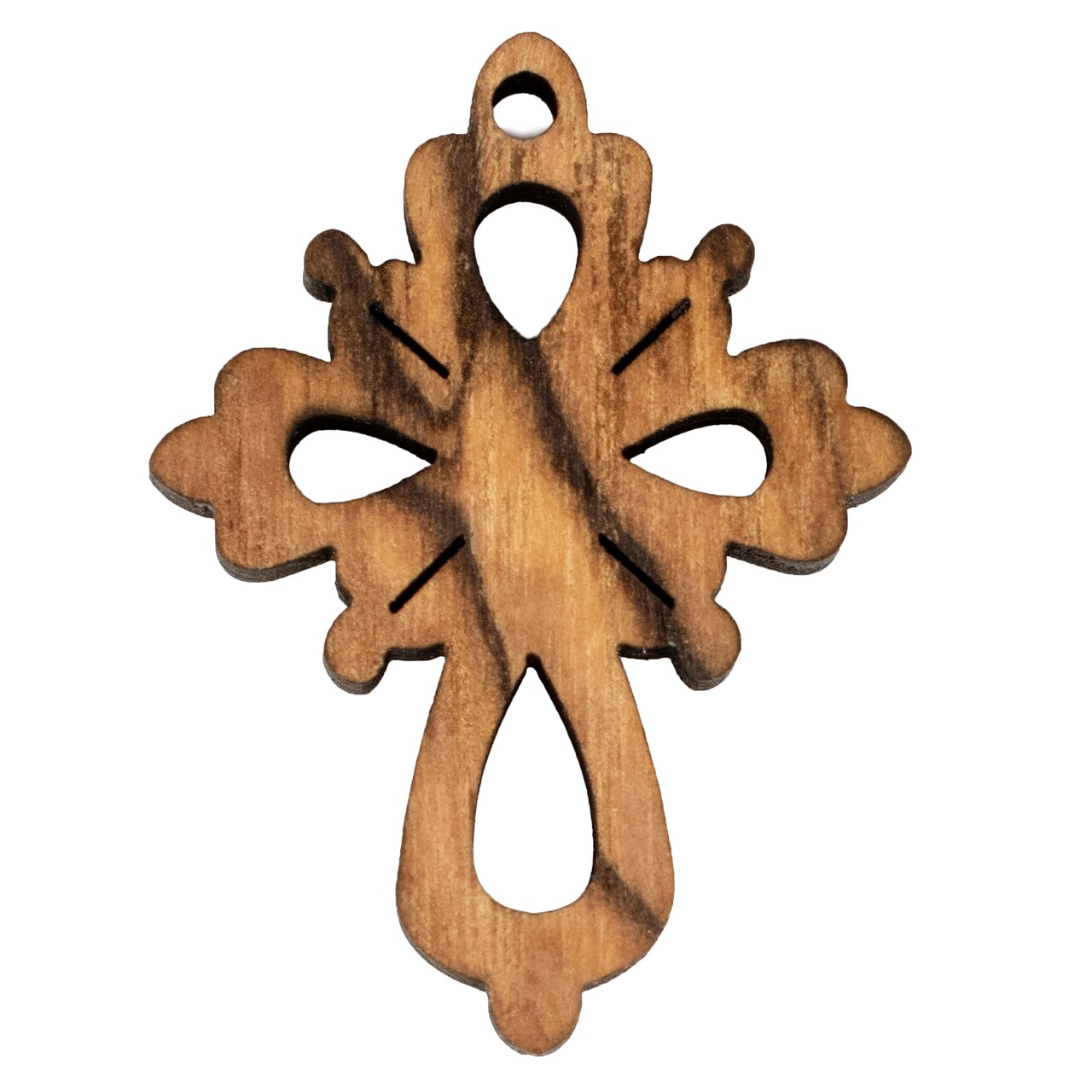 Handcrafted Olive Wood Cross Pendant: Bethlehem Made Floral Design Symbolizing Faith | 35x26mm